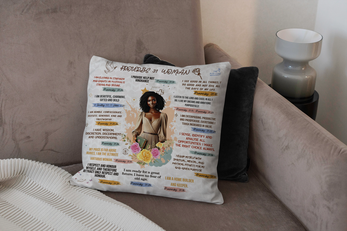 Proverbs 31 Woman Cushion — Strength. Grace. Faith.